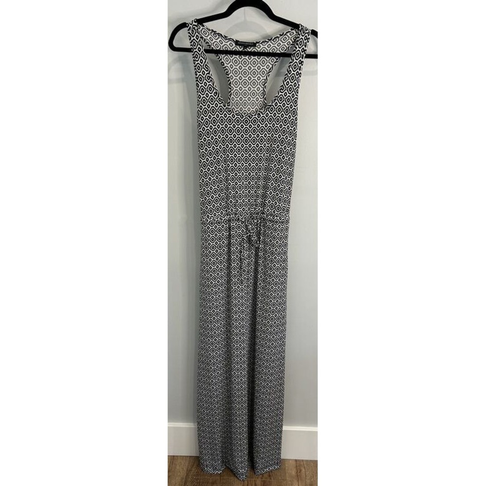 Banana Republic Black White Geo Print Racerback Maxi Dress Gathered Waist S